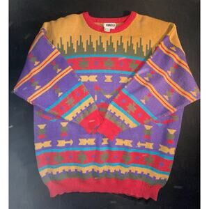 vintage Forelli International geometric knit crewneck sweater Aztek